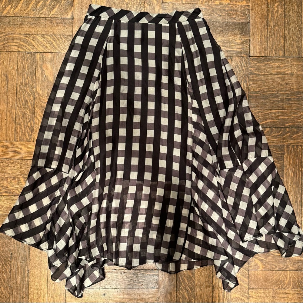 Marissa Webb Black White Checked Gingham 100% Silk Midi Circle Skirt Size 8 - Picture 2 of 9